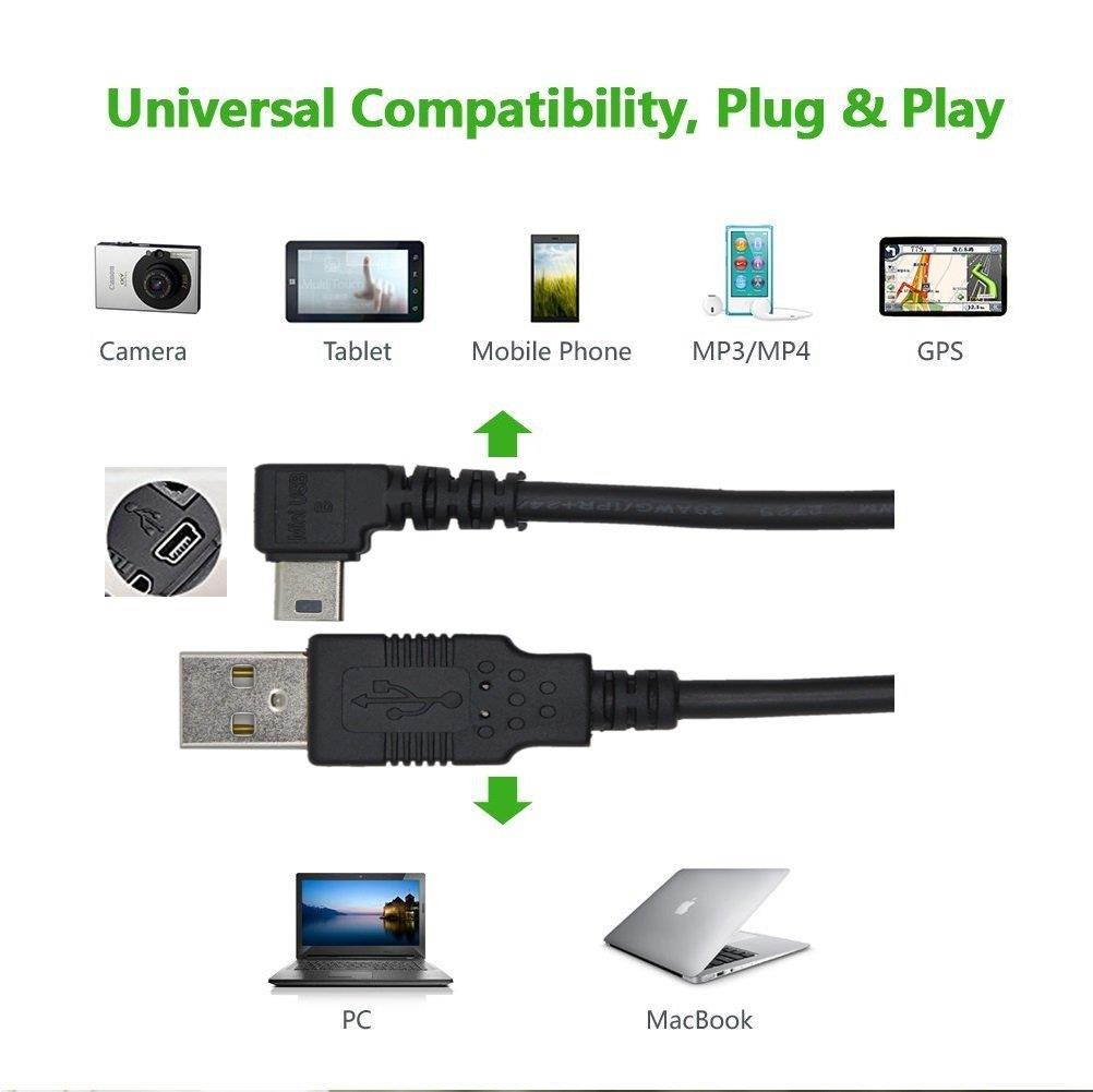 CableDeconn 6FT Mini USB B Type 5pin Male Left Angled 90 Degree to USB 2.0 Male Data Car GPS Devices Cable