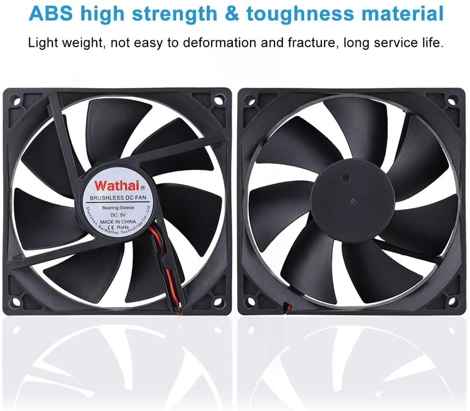 2 Packs Wathai 92mm x 25mm 90mm 5V USB Fan for Receiver AV cabint Game Console PC Laptop TV Box Projector Router Cooling