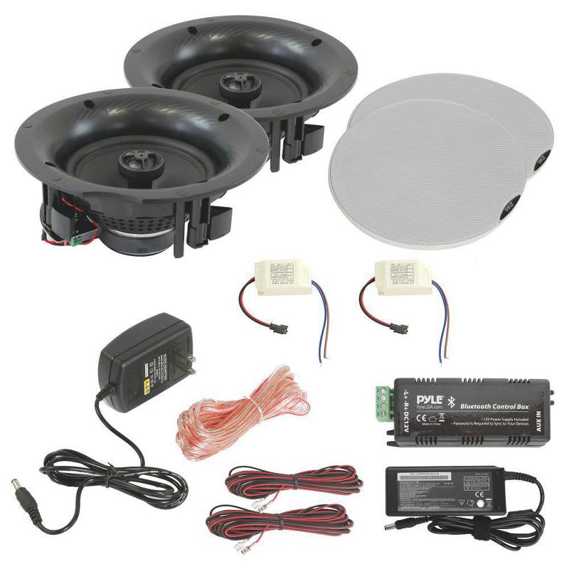 Pyle Audio PDICBT87 8 Inch 400 Watt Bluetooth Flush Mount Ceiling Wall Speaker System with White Metal Grills for Home Theater Sound Audio (2 Pack)