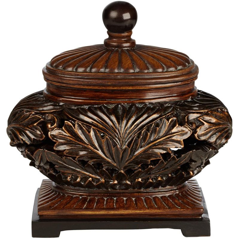 Kensington Hill Weldona 9" High Vine and Leaf Wood Finish Jar with Lid