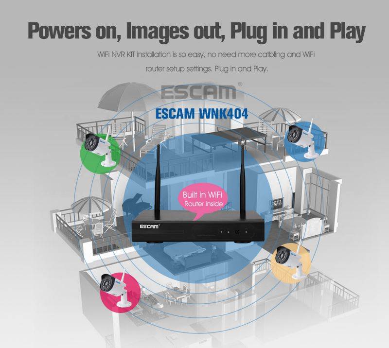 ESCAM WNK404 4CH 1080P Outdoor IR Video Wireless Surveillance Security IP Camera CCTV NVR System Kit