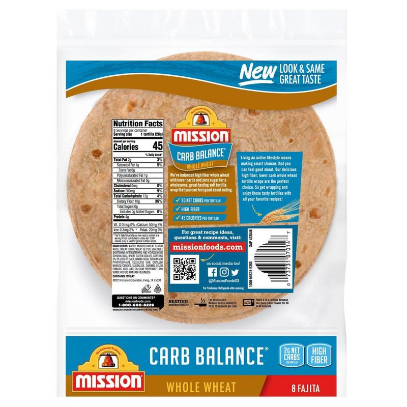 Mission Carb Balance Fajita Size Whole Wheat Flour Tortillas - 8oz/8ct