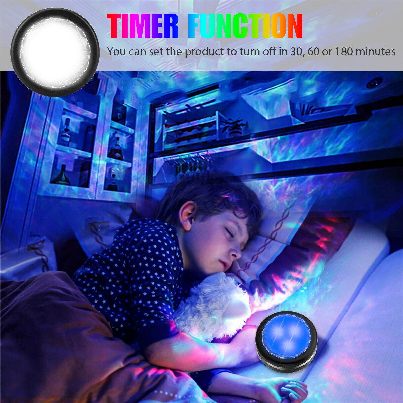 6Pcs Wireless RGB Puck LED Night Light Remote Battery Under Cabinet Closet Stick