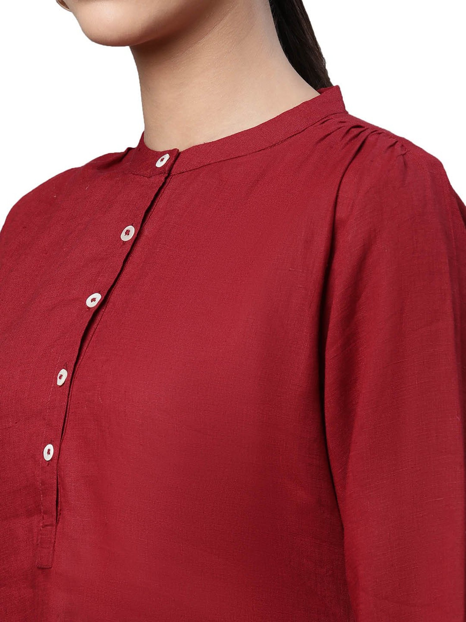 Linen Club Woman Maroon A Line Kurta