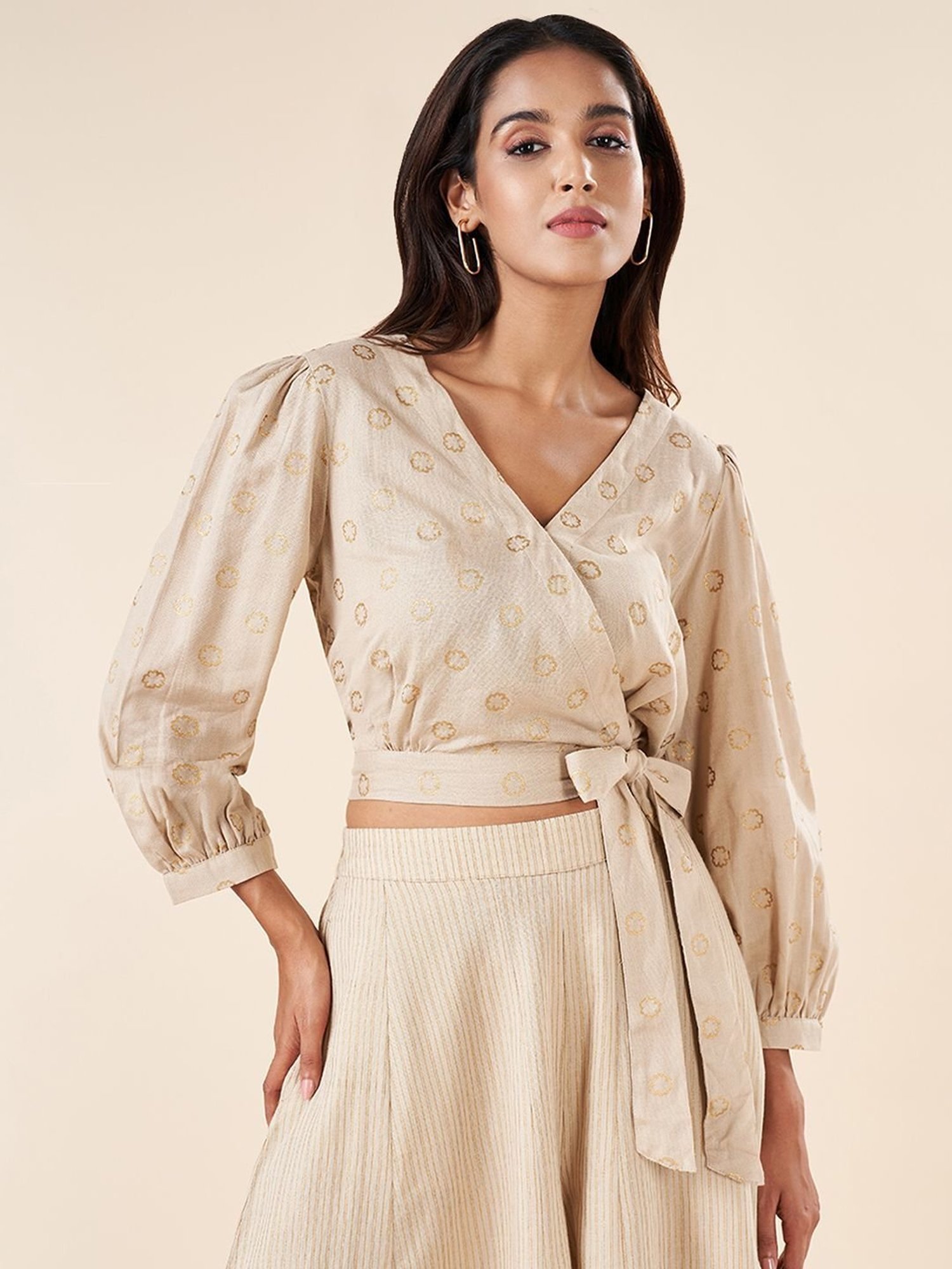 Akkriti by Pantaloons Beige Printed Crop Top