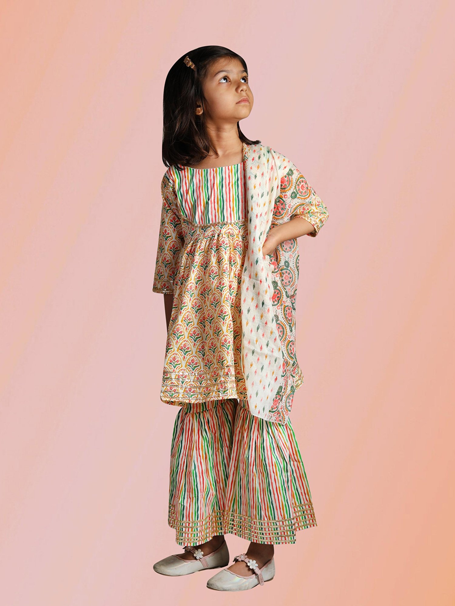 Tippy Top Kids Multicolor Floral Print Kurta, Sharara with Dupatta