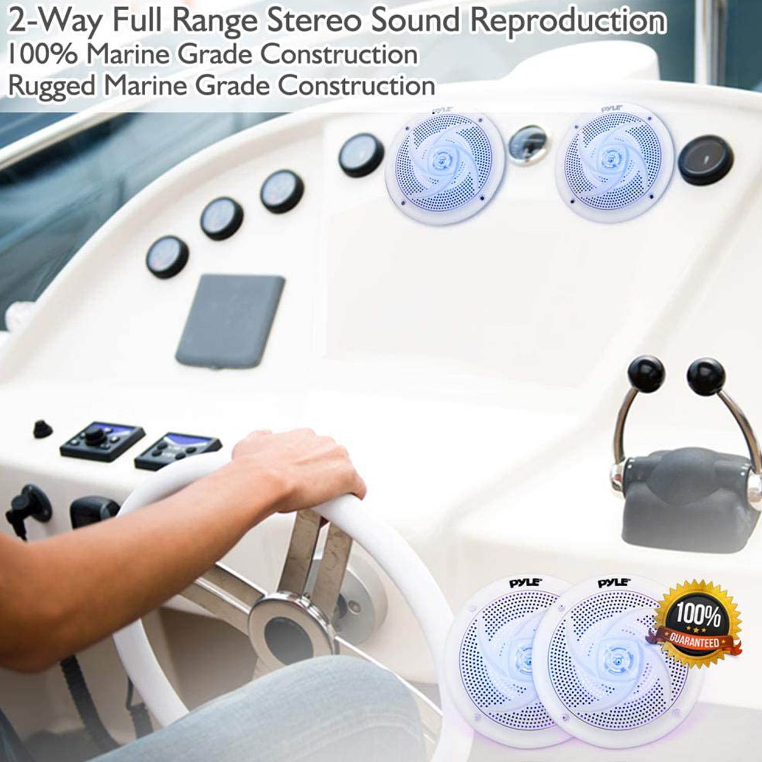 Pyle PLMRS63WL Low-Profile Slim Style Waterproof Rated Marine Speaker