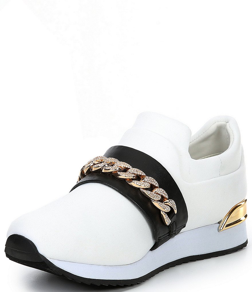 KARL LAGERFELD PARIS Maia Chain Strap Leather Slip-On Sneakers