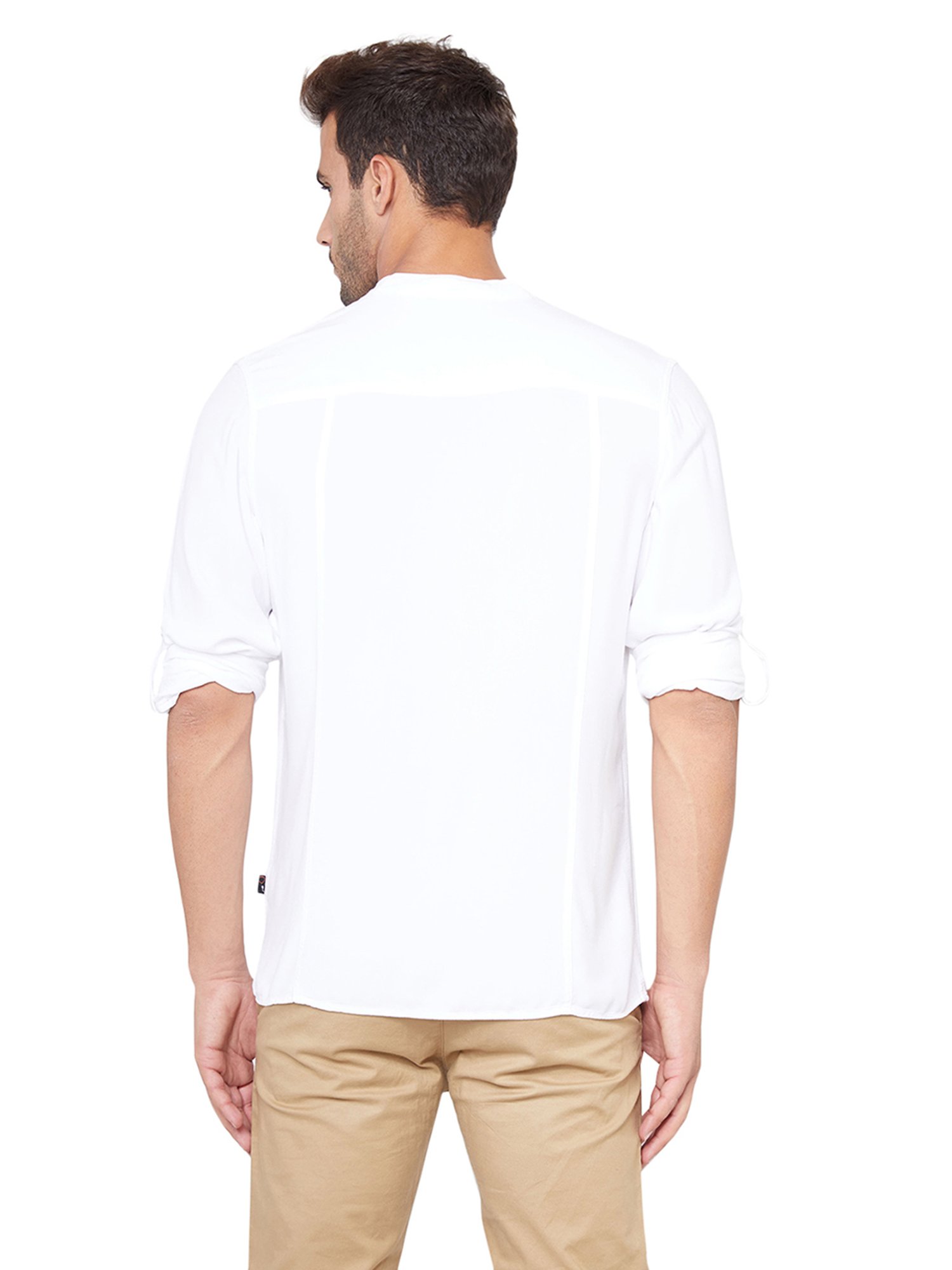 Identiti White Full Sleeves Solid Slim Fit Short Kurta