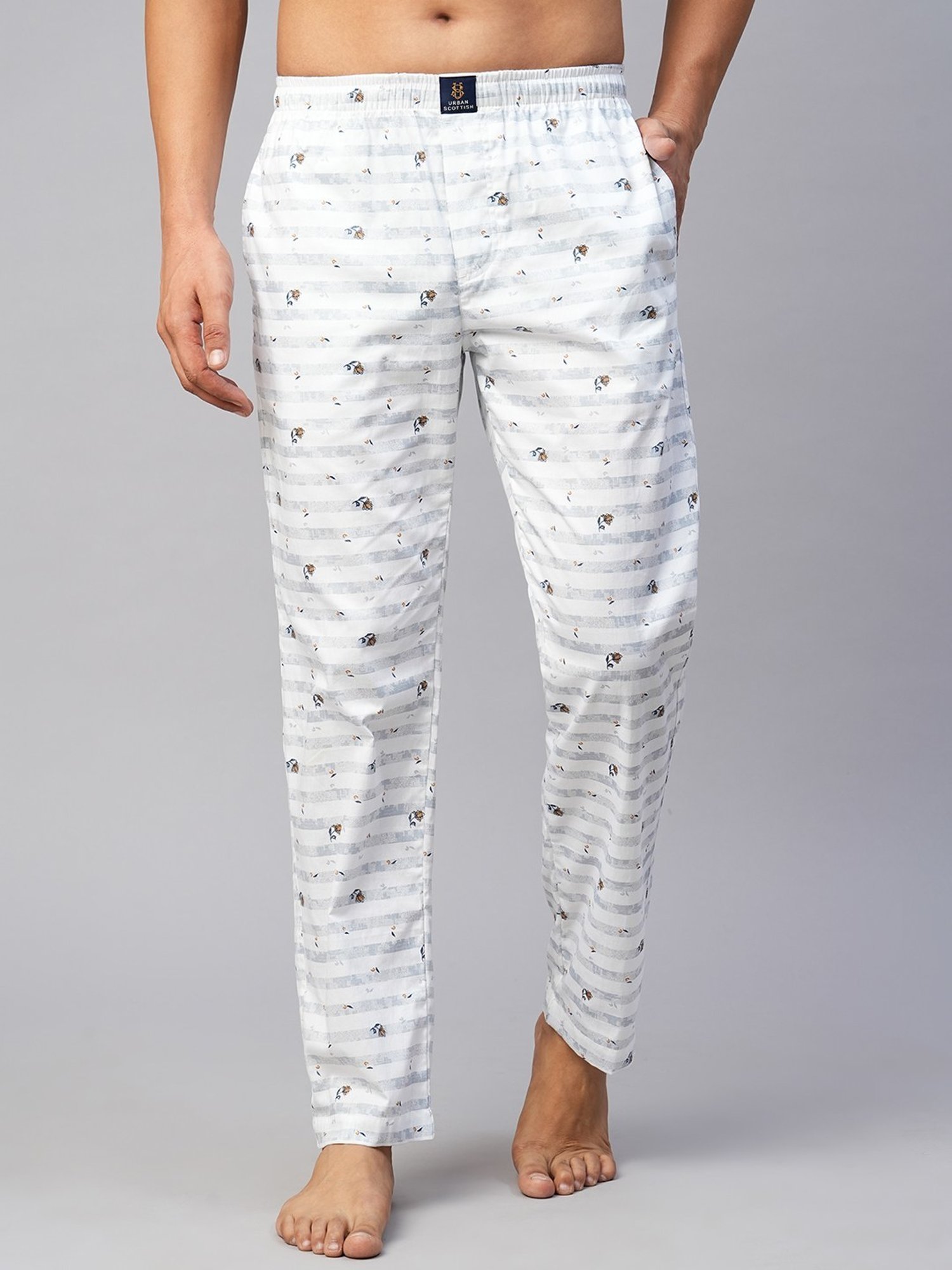 Urban Scottish White Regular Fit Printed Lounge Pants