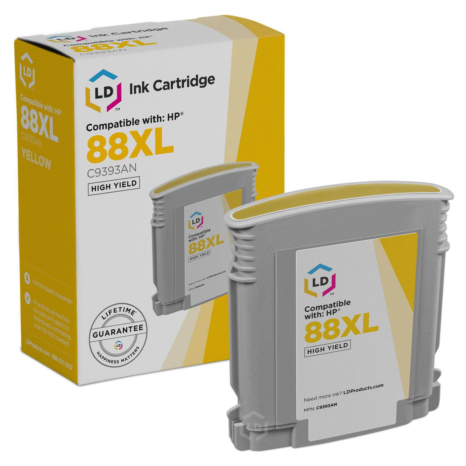 LD &copy; Remanufactured Replacements for Hewlett Packard 88XL / 88 5PK HY Ink Cartridges Includes: 2 C9396AN Black, 1 C9391AN Cyan, 1 C9392AN Magenta, & 1 C9393AN Yellow for use in HP OffieJet Pro