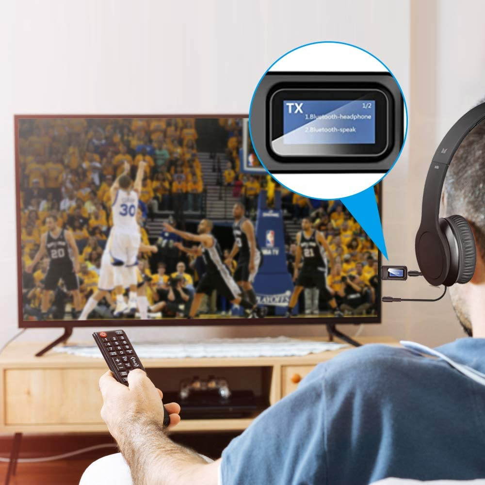 2 in 1 Bluetooth 5.0 Wireless Audio Receiver Transmitter LCD Display 3.5mm AUX Jack Bluetooth Adapter for Car PC TV Headphones