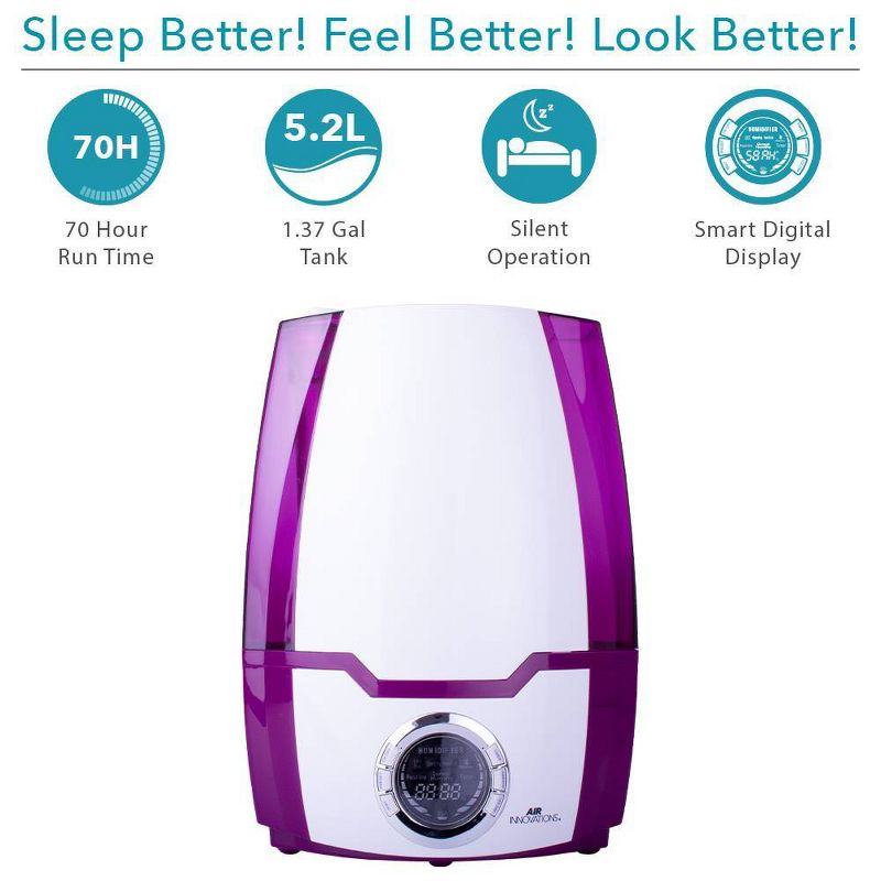 Air Innovations 1.37 Gal Ultrasonic Cool Mist Humidifier with Aroma Tray Purple