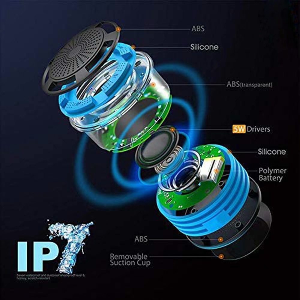 Shower Radio Portable Bluetooth Speaker,IPX7 Waterproof, Shockproof, Dustproof with LED Lights &ndash; Bluetooth 4.0 Pairs with Phones, Tablets, Computer and Radio(Blue)