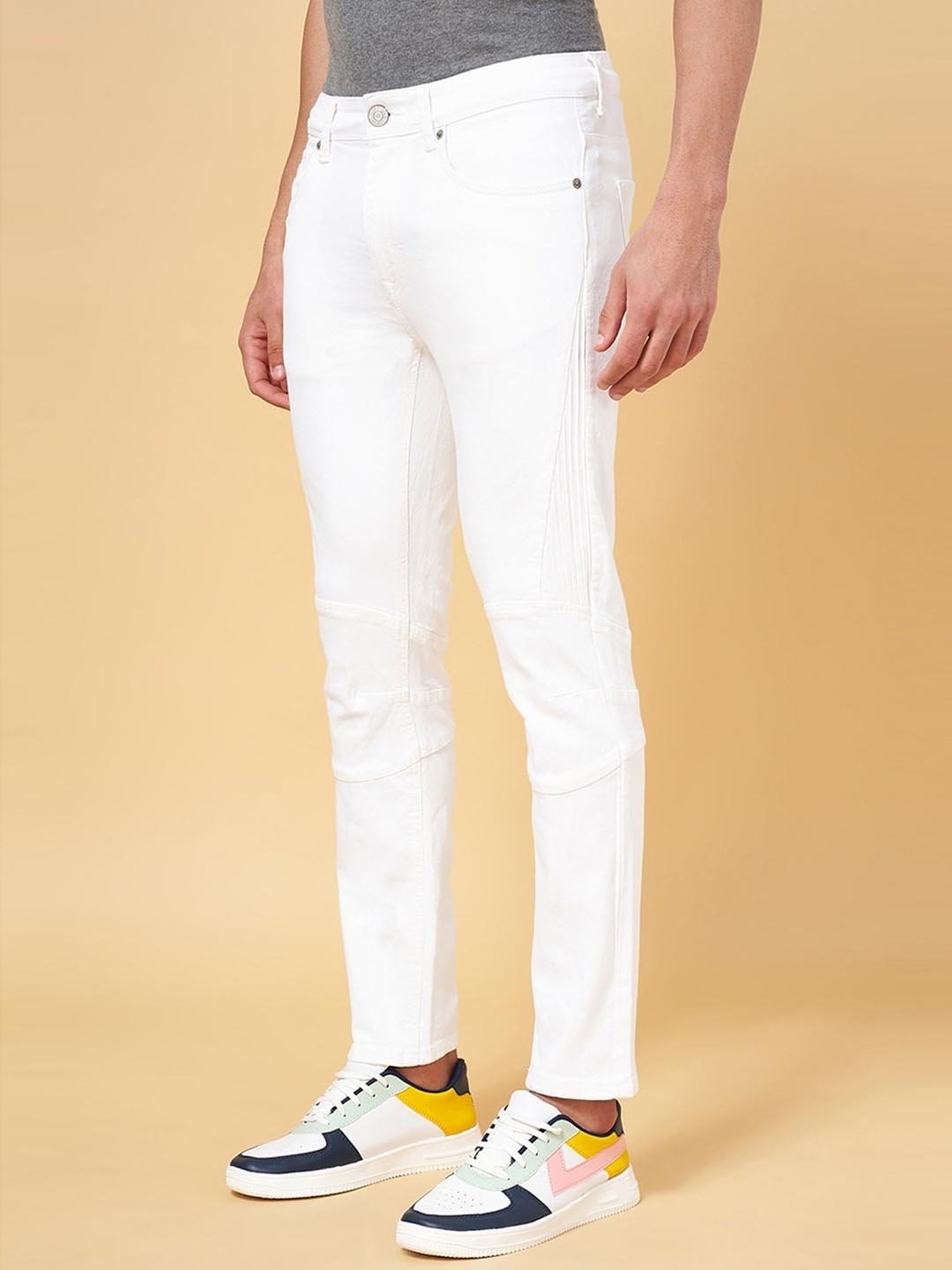 People by Pantaloons Off White Slim Fit Jeans
