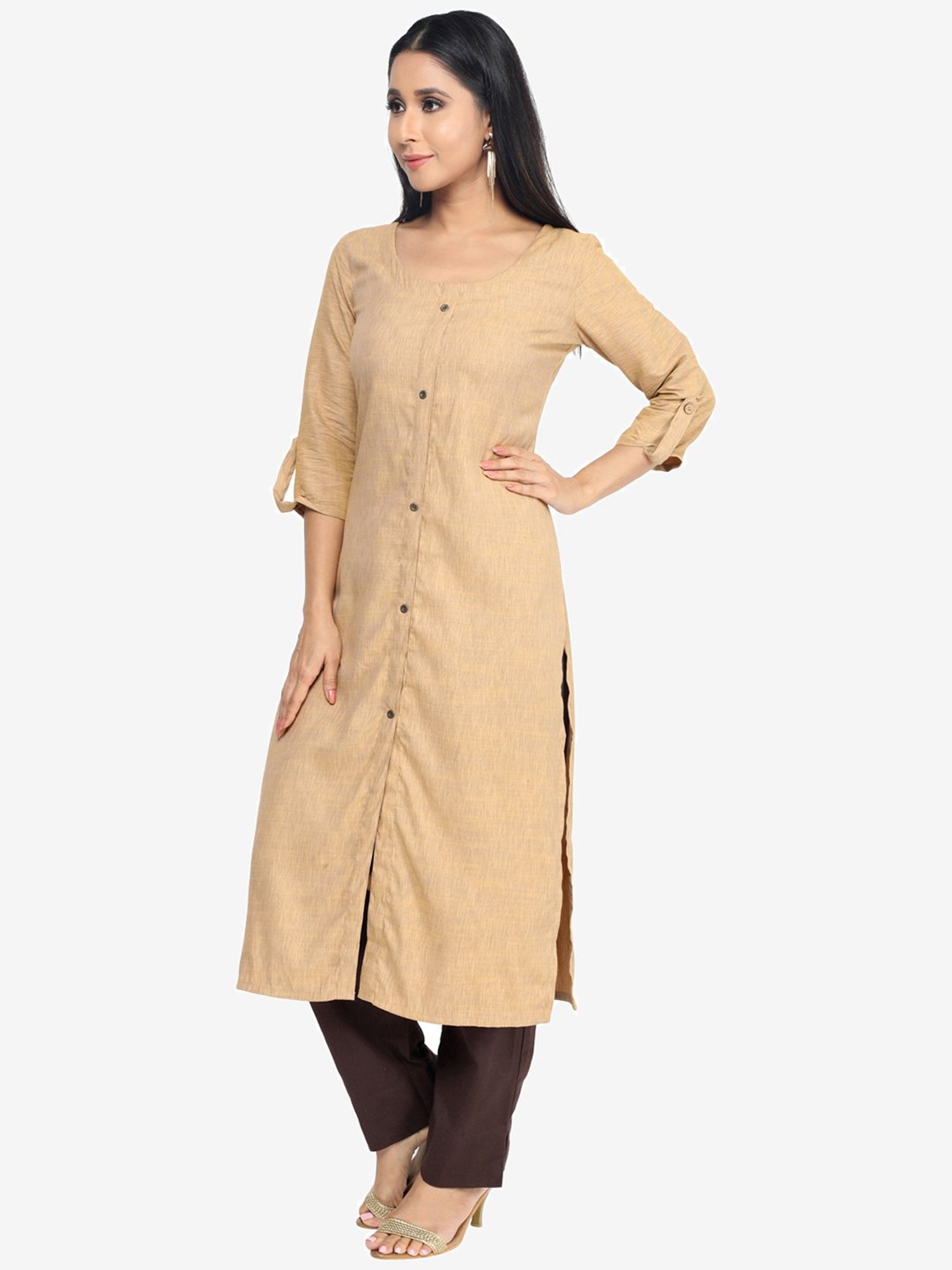 Paislei Beige Printed Viscose Kurta