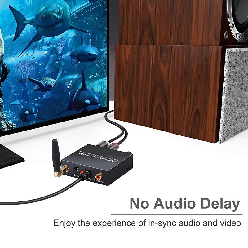 Digital to Analog Audio Converter with Bluetooth Receiver Volume Adjustment DAC Optical Coaxial Digital Audio to Stereo Analog RCA & 3.5mm for Home Theater