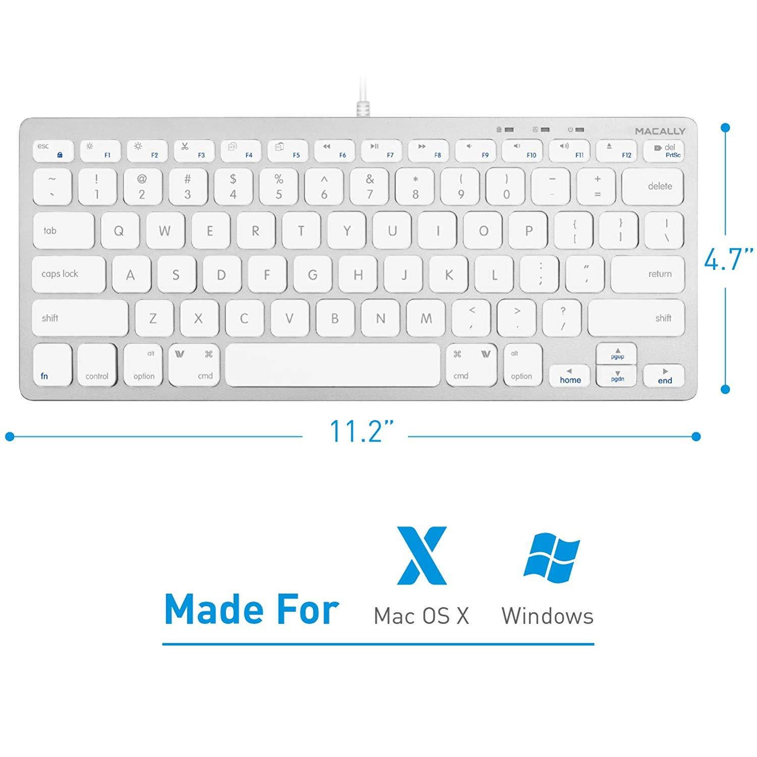 Macally USB Wired Compact Keyboard | Small & Slim Design | Compatible with Apple Mac Mini/iMac Desktops, MacBook Pro/Air Laptops, and Windows PC Notebook Computers - Aluminum (Aluminum Silver)