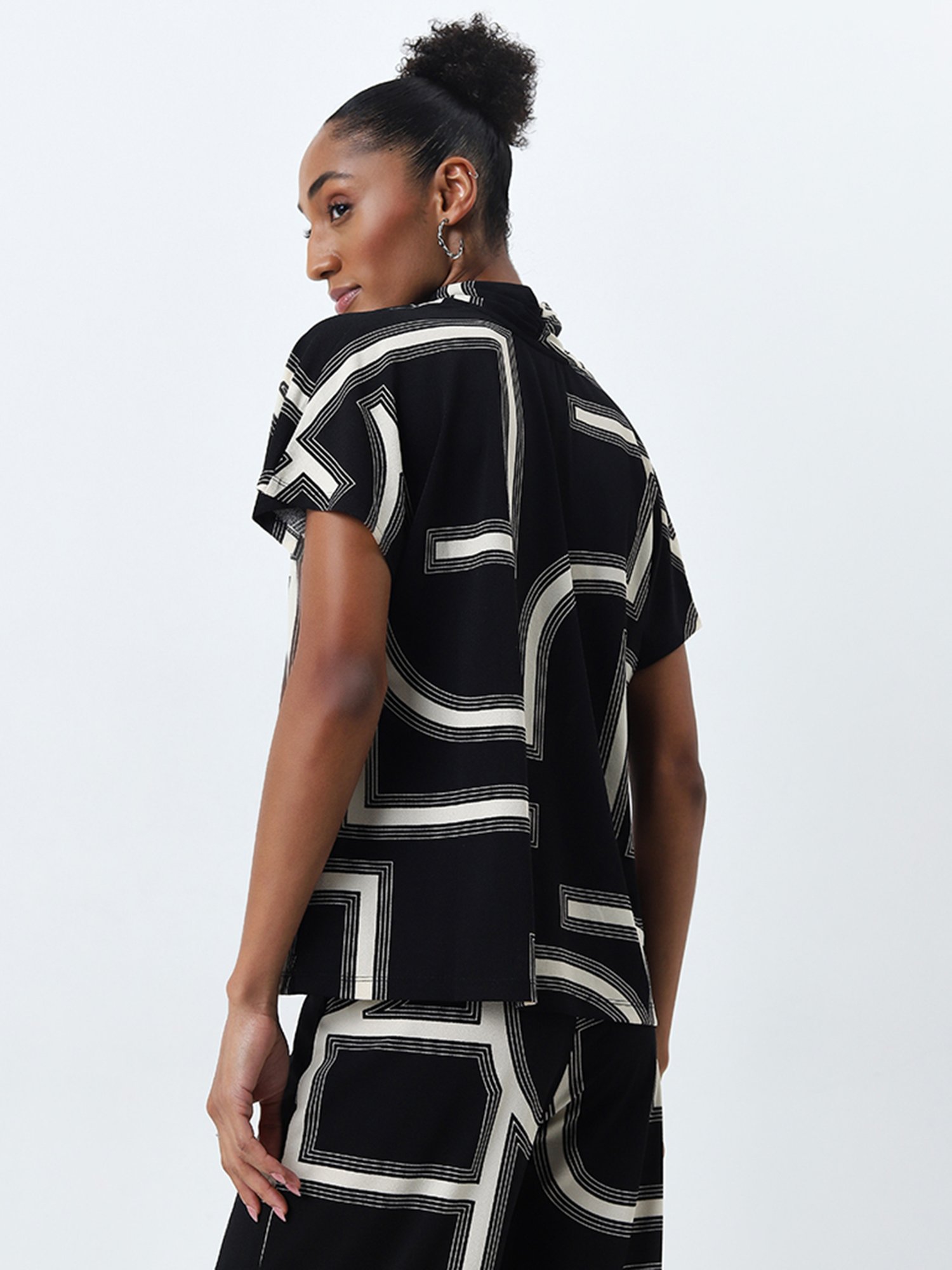 Wardrobe by Westside Black Abstract Design Top