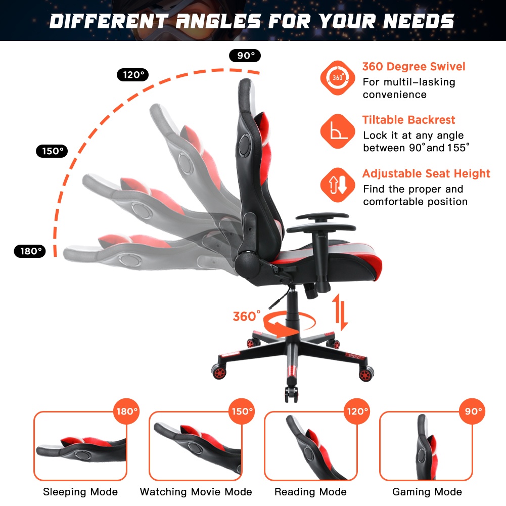 YOUTHUP Gaming Chair with RGB LED Lights, Racing Style Recliner Swivel Video Computer Chair with Bluetooth Speakers, Adjustable Ergonomic High Back, PU Leather with Headrest and Lumbar Support, Pink