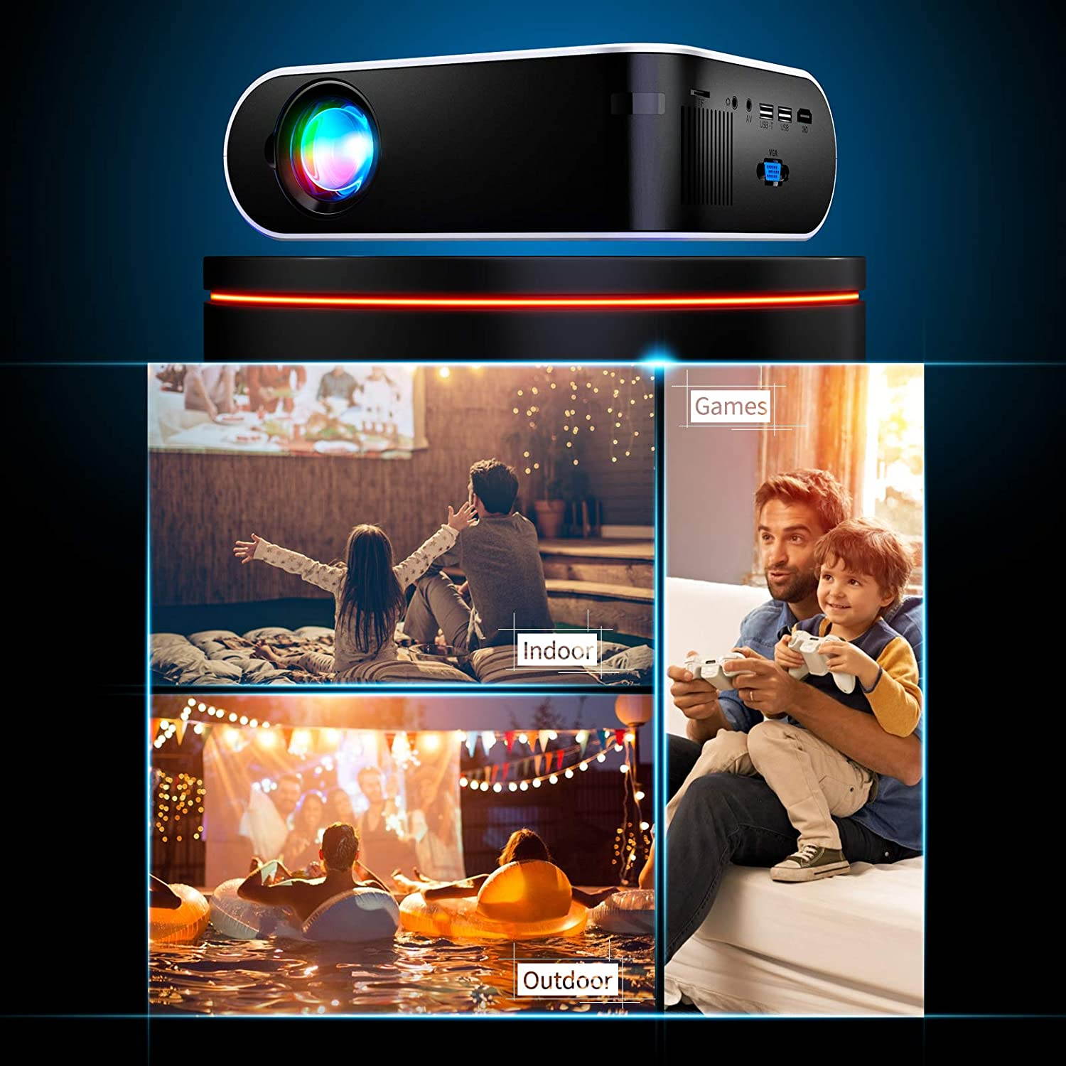 Mini Projector, GooDee W18 WiFi Movie Projector with Synchronize Smartphone Screen with 1080P Support and 200&rsquo;&rsquo; Video Projector Support TV Stick, HDMI, VGA, USB, Laptop, PS4, and iOS/Android Phone