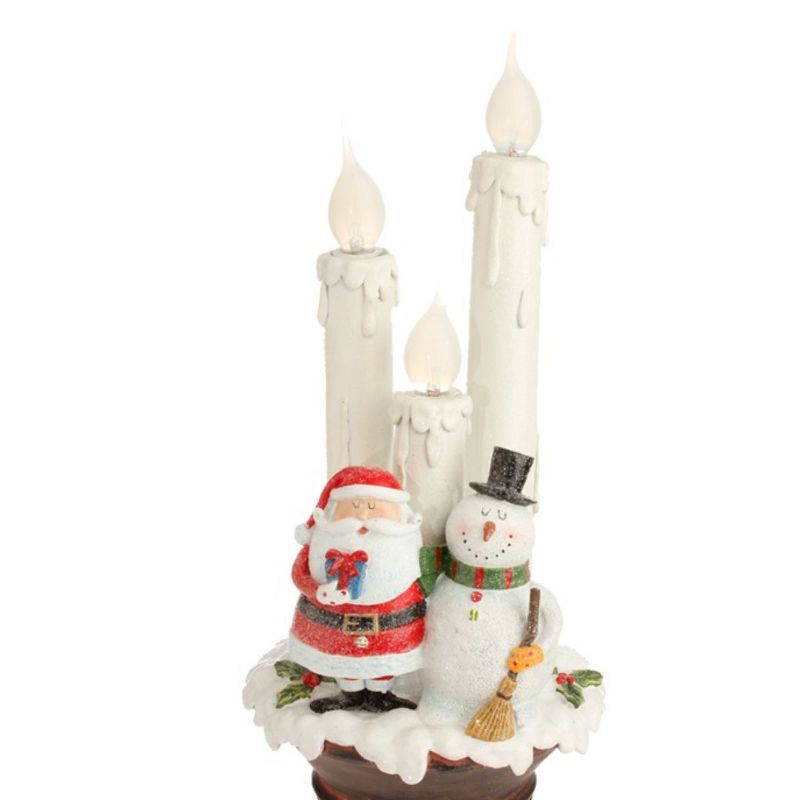 Raz 14" Lighted Santa and Snowman Triple Flameless Christmas Candle Lamp - White/Red