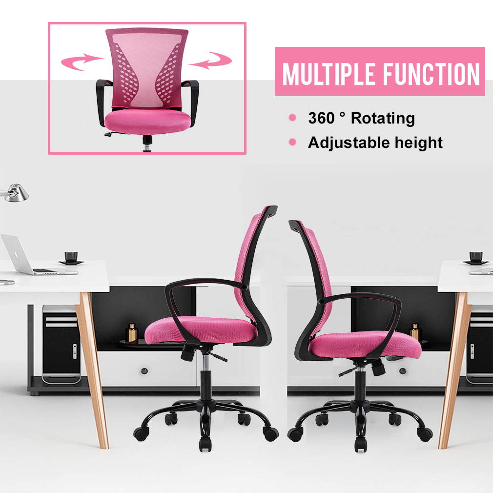 Office Chair Desk Chair Computer Chair with Lumbar Support Armrest Mid Back Rolling Swivel Task Adjustable Mesh Ergonomic Chair for Women Adults, Pink