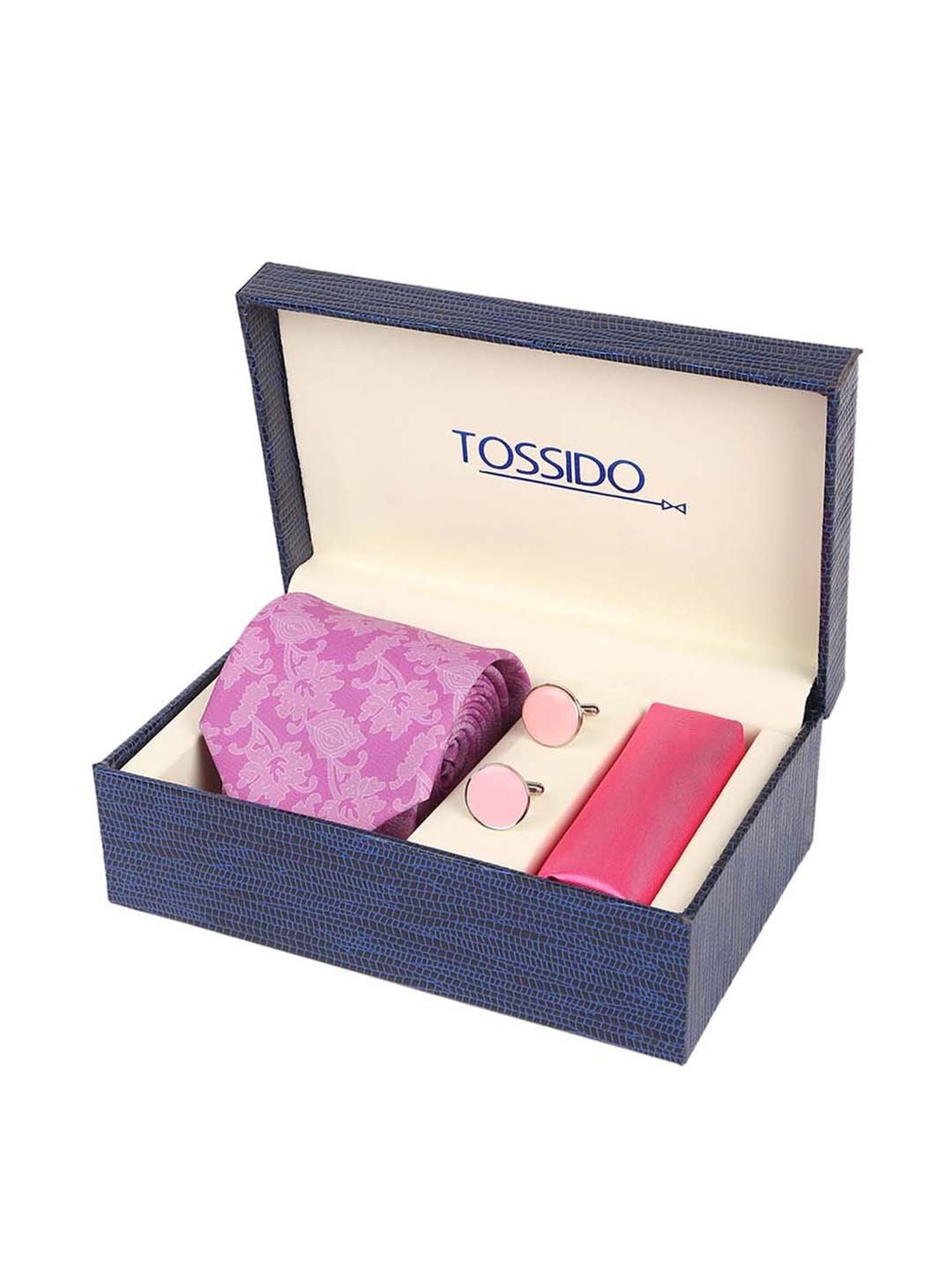 Tossido Pink Woven Necktie With Pocket Square and Cufflinks