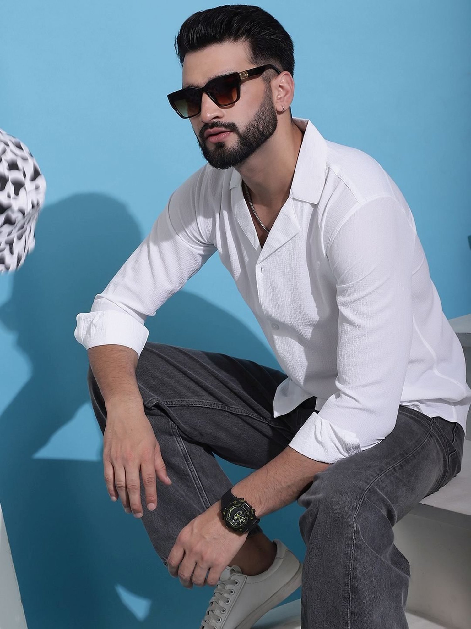 Indian Needle White Regular Fit Texture Shirt