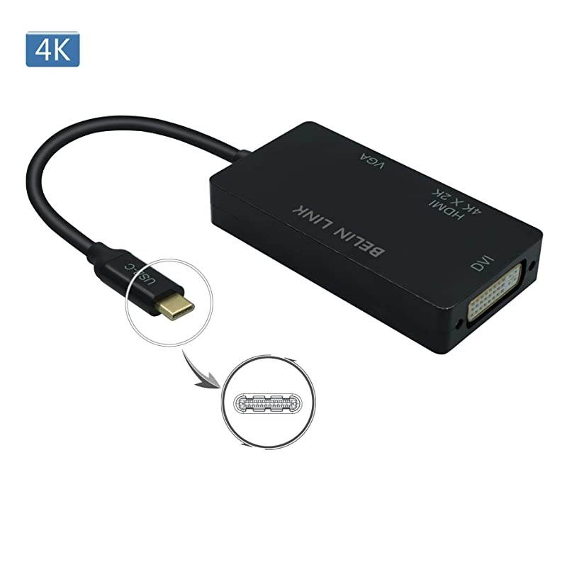 USBCThunderbolt 3 to HDMI VGA DVI Adapter Type C to HDMI VGA DVI GoldPlated Connector 3 in 1video Adapter for Huawei Mate 10MacBook ProDell XPS 13Chromebook PixelBlack
