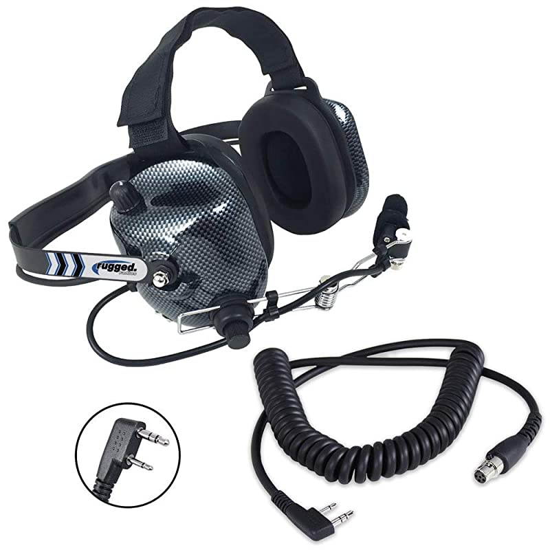 H41CF Carbon Fiber Style Behind The Head Two Way Radio Headset with CCKen Coil Cord Cable for Baofeng RH5R RDH amp Kenwood 2Pin Radios
