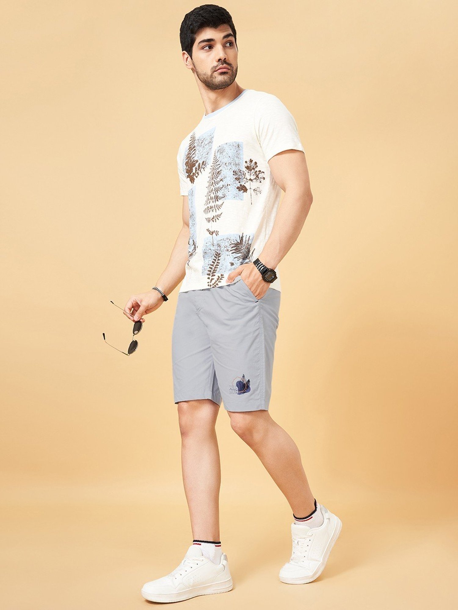 Urban Ranger By Pantaloons Celestial Blue Cotton Regular Fit Shorts