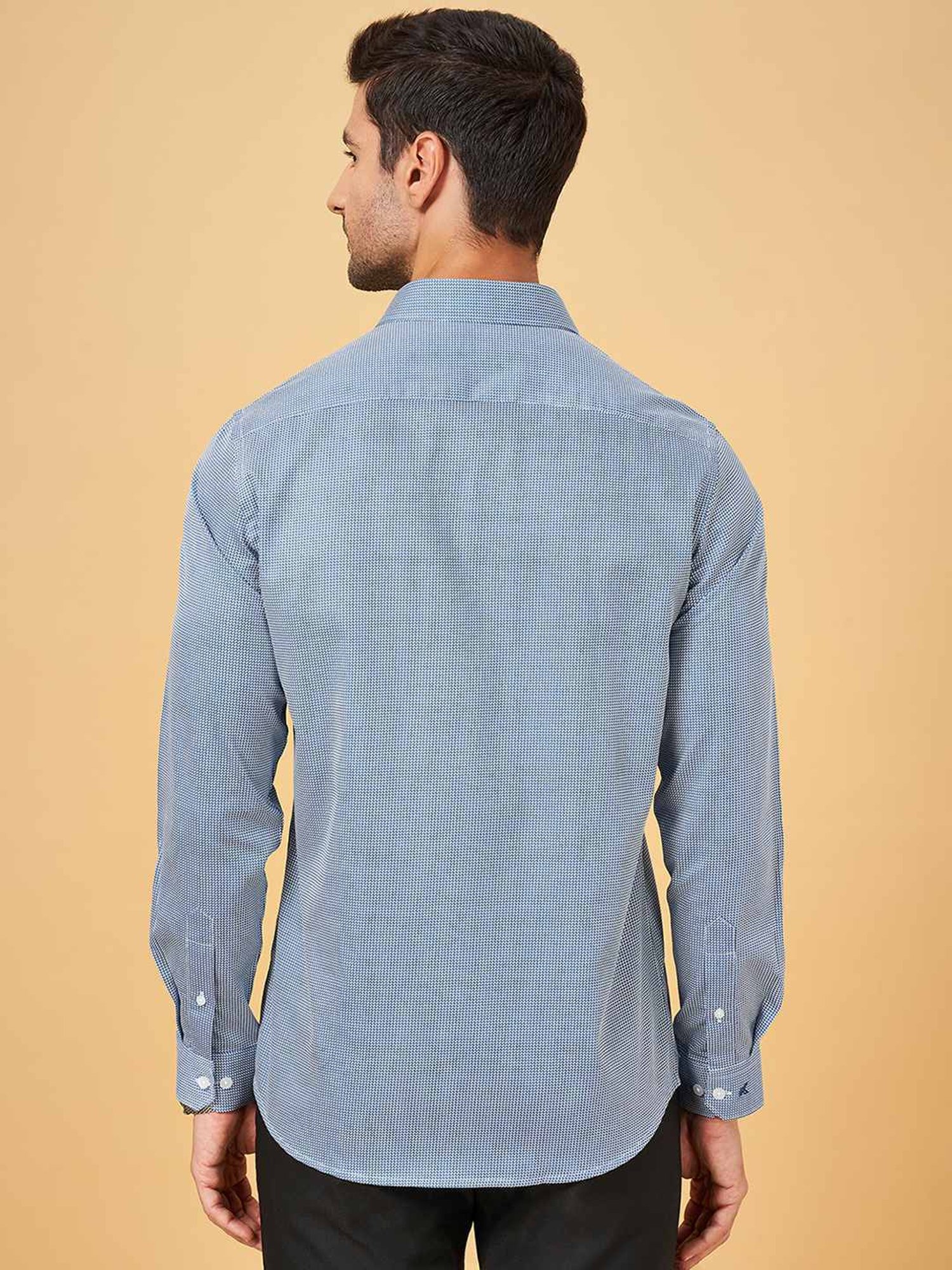 Peregrine by Pantaloons Dark Blue Cotton Slim Fit Printed Shirt