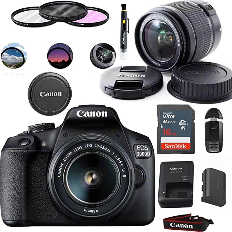 EOS 2000D (Rebel T7) Digital SLR Camera with 18-55mm Lens Kit (Black) - Basic Accessories Bundle