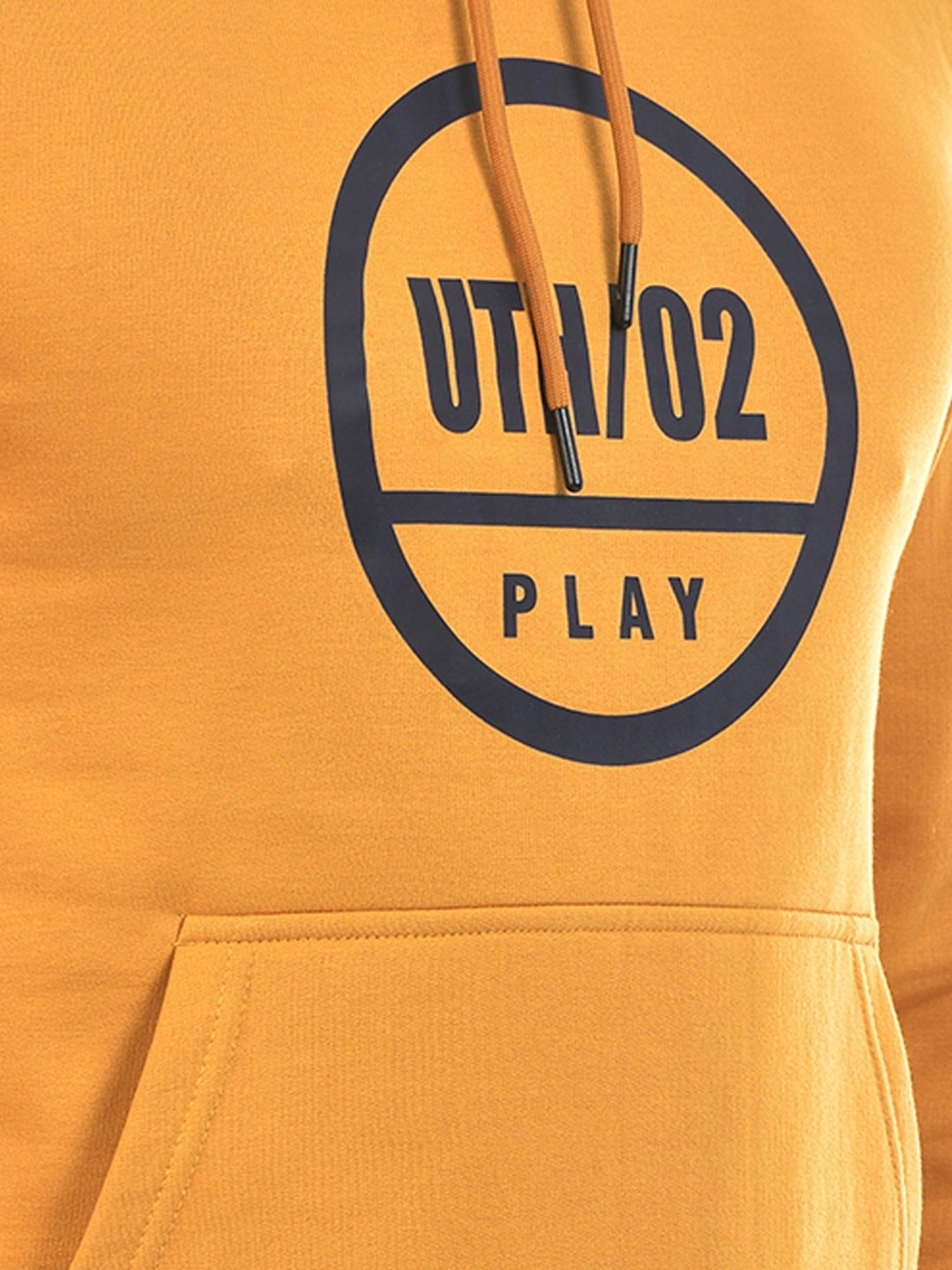 Integriti Mustard Regular Fit Printed Hooded Sweatshirt