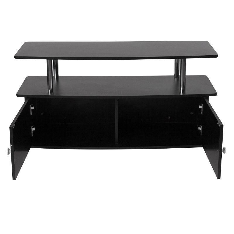 Flash Furniture Evanston Black TV Stand with Shelves, Cabinet and Stainless Steel Tubing