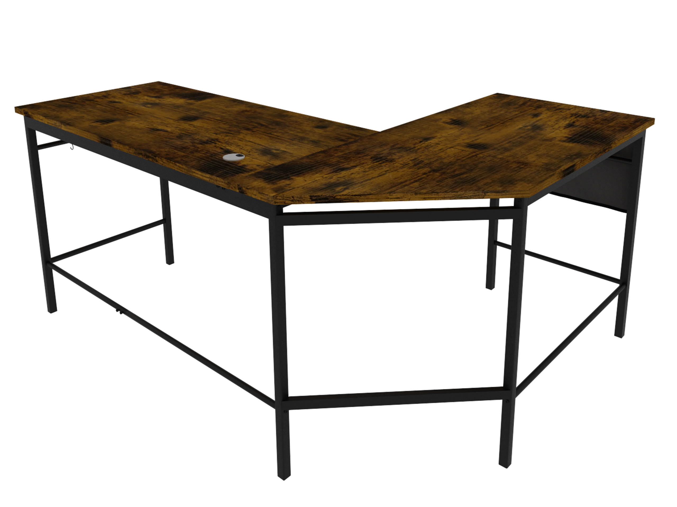 L-Shaped Computer Desk, Large Home Office Desk with Storage Bag and Iron Hook, Industrial Gaming Writing Study Desk, Computer Gaming Desk, Space-Saving Corner Work Station