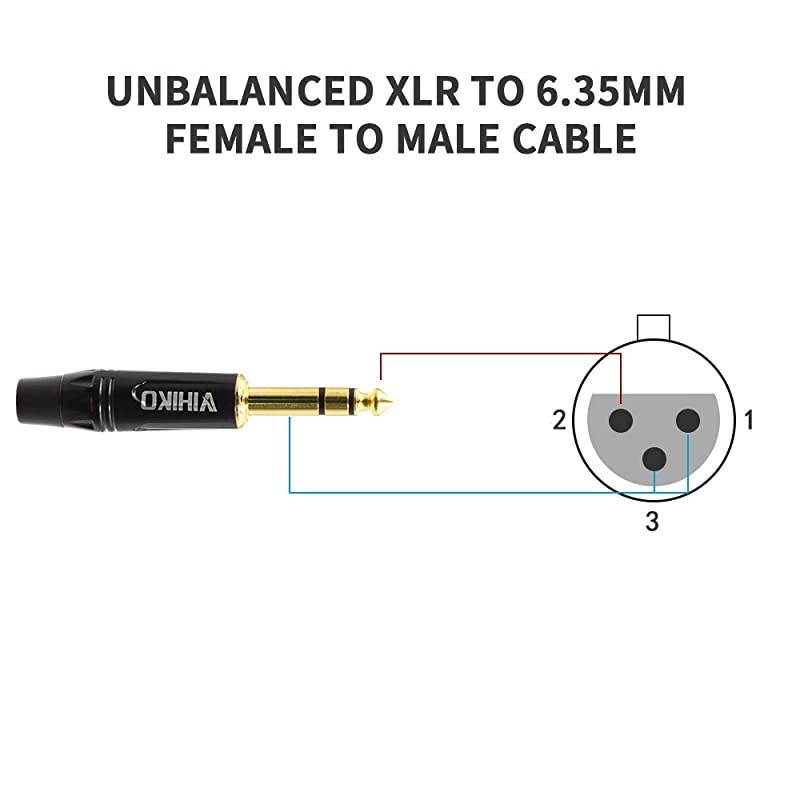 XLR to 14 Inch Microphone Cable TRS Mono Jack Lead Balanced Signal Interconnect Cord Female to Quarter inch Patch Cables 10 Feet