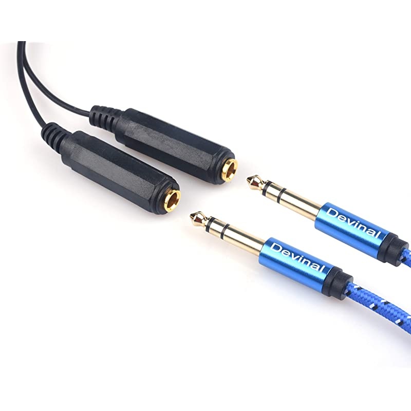 635 mm 14quot Stereo Plug Male to Dual 635 mm 14quot Female Cable Gold Plated Audio Cable Stereo Cord Y Splitter Adapter 6 Inch 20cm
