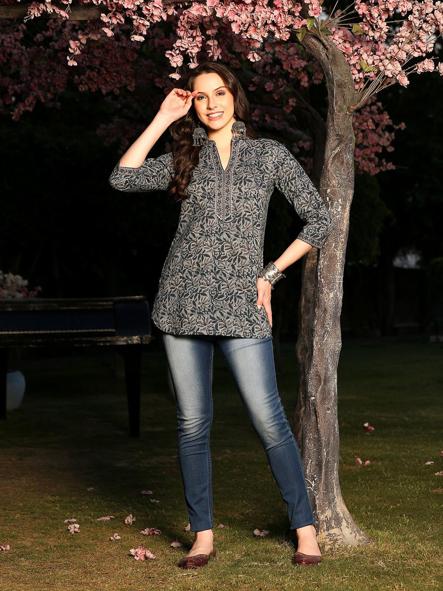 DECKEDUP Blue Cotton Printed Tunic