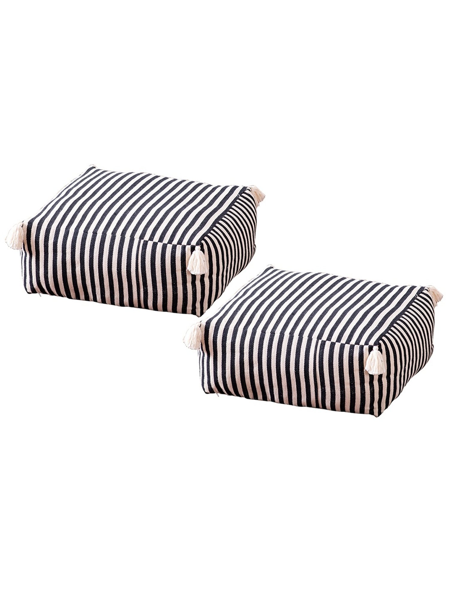 Nestroots Printed Black Cotton Foot Stool Floor Cushions - Set of 2