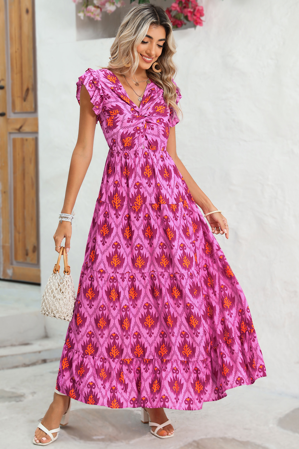Multicolor Boho Patchwork Print Square Neck Sundress