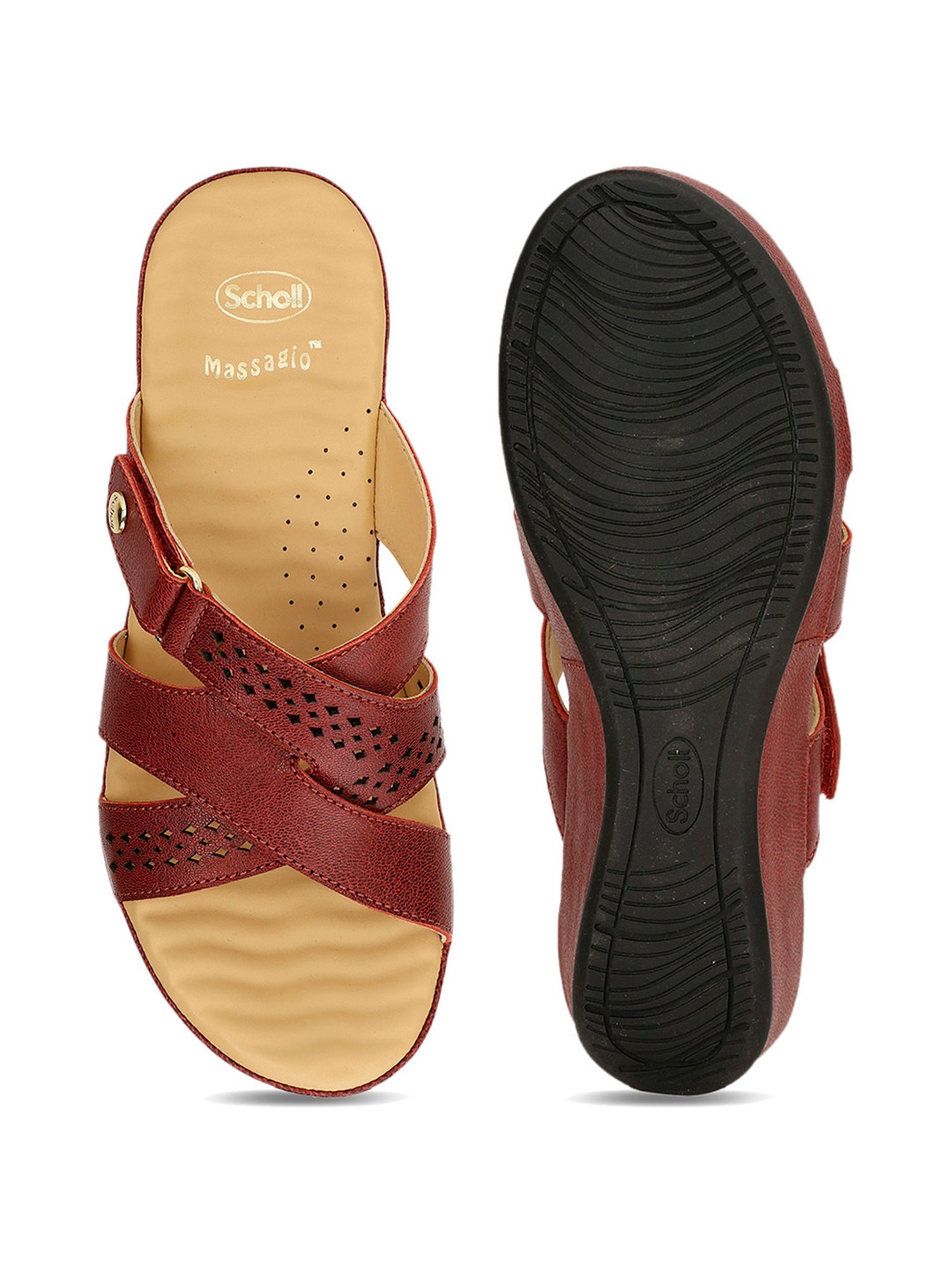 Scholl by Bata Women's LUNA Red Cross Strap Wedges