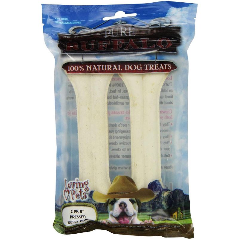 Loving Pets 6 Inch Pure Buffalo Pressed Bully Bone (2 Pack)