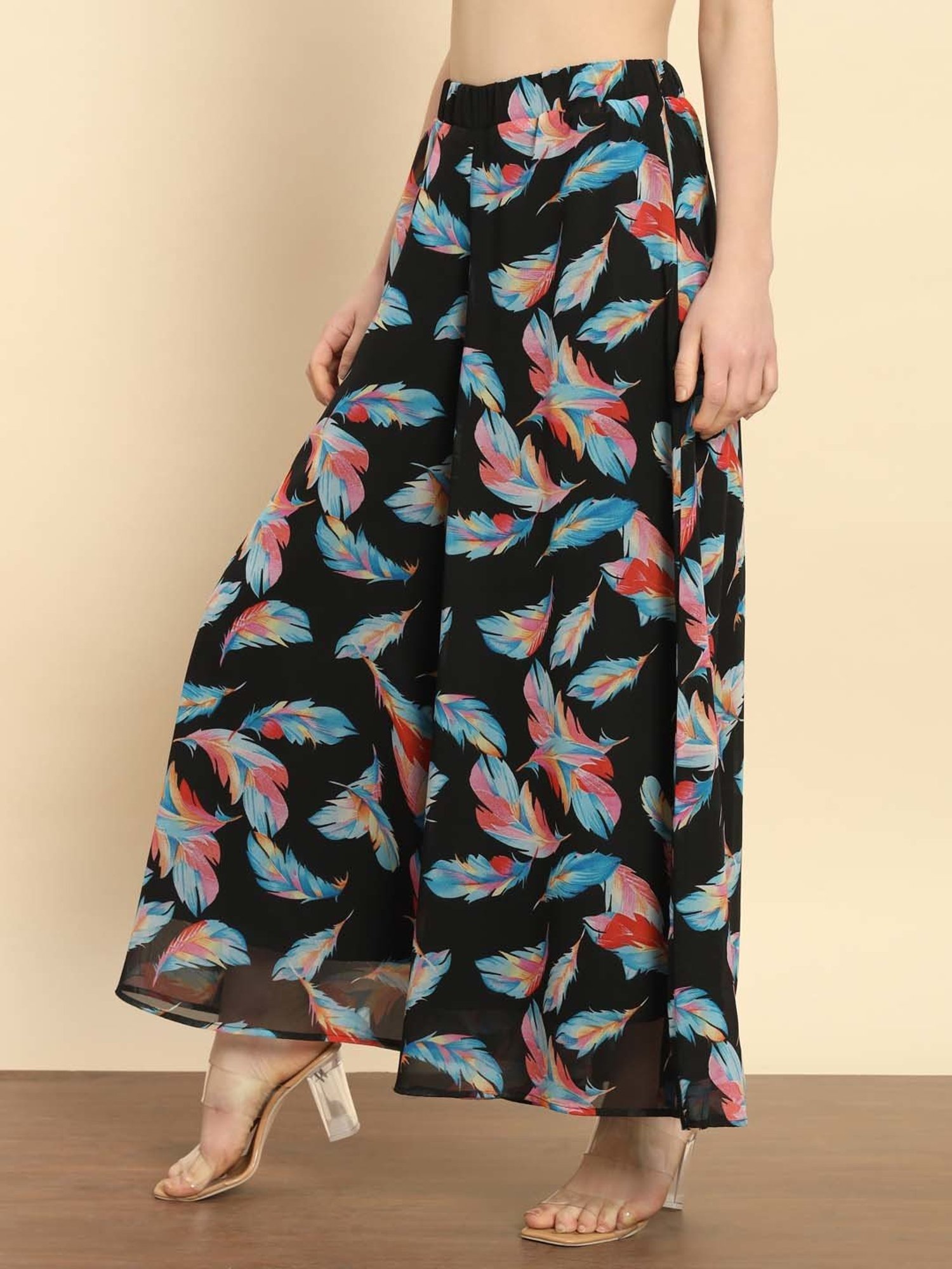 Trend Arrest Black Printed Flared Fit High Rise Palazzos