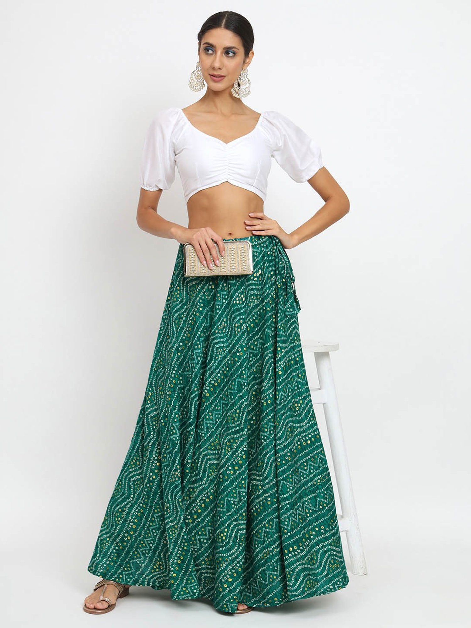 studiorasa Green Bandhani Print Skirt