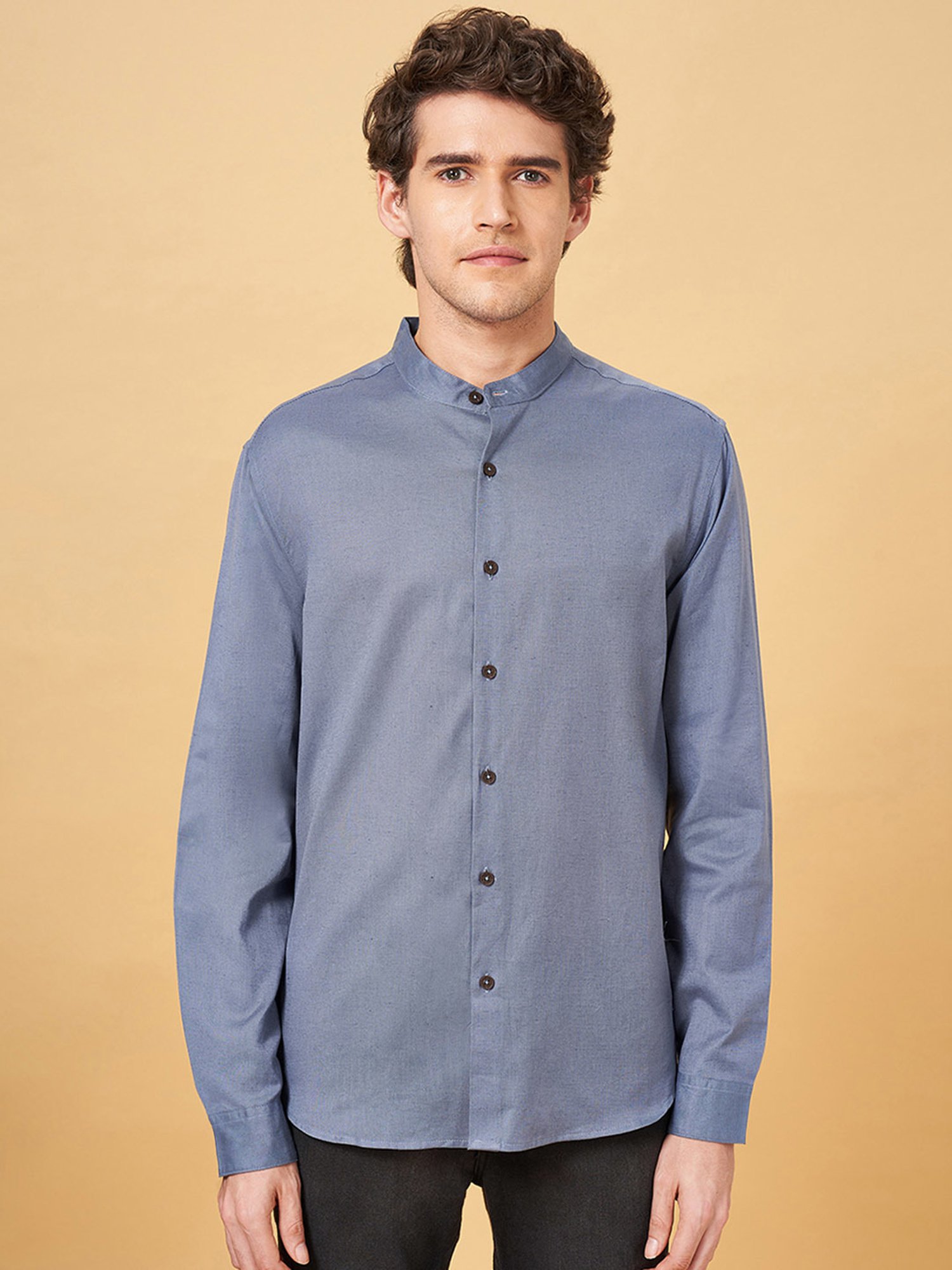 Indus Route by Pantaloons China Blue Regular Fit Shirt