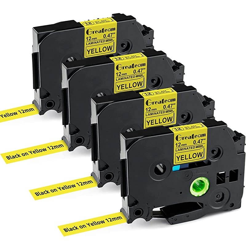 Yellow Label Tape Compatible for Brother TZe Yellow Tape 12mm 047quot TZe631 TZ631 Use for Brother PTouch Label Maker PTD210 PT1290 PT1280 PTD600 PTD400 PTH110 PT1890 4Pack