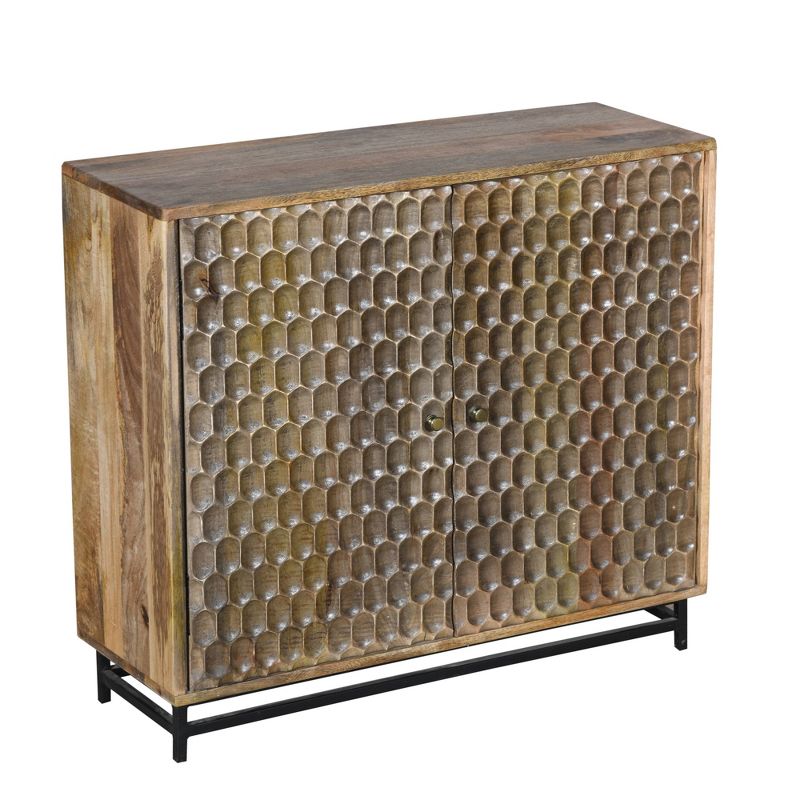 32" Rustic Style Wooden Storage Cabinet with 2 Doors and Engraved Honeycomb Front Brown - The Urban Port