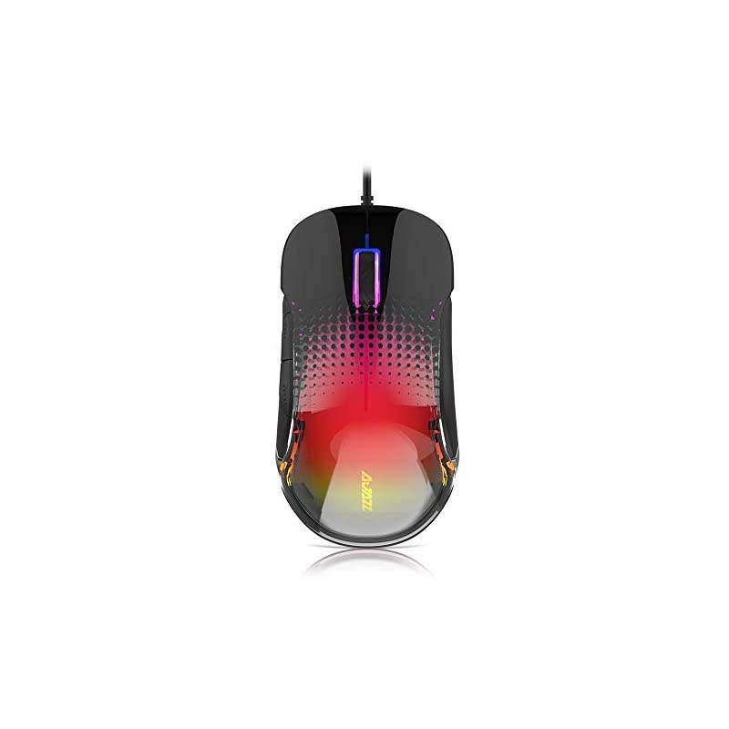 AJ358 RGB Lightweight Gaming Mouse Translucent LED Backlit Adjustable 7 Level DPI Programmable 7 Buttons 85g Ergonomic Wired Mice for PC Computer Games or Work Black